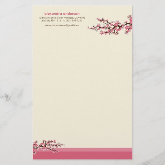 Cherry Blossom Custom Stationery (roze) Briefpapier (Voorkant)