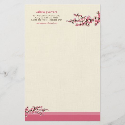 Cherry Blossom Custom Stationery (roze) Briefpapier (Voorkant)