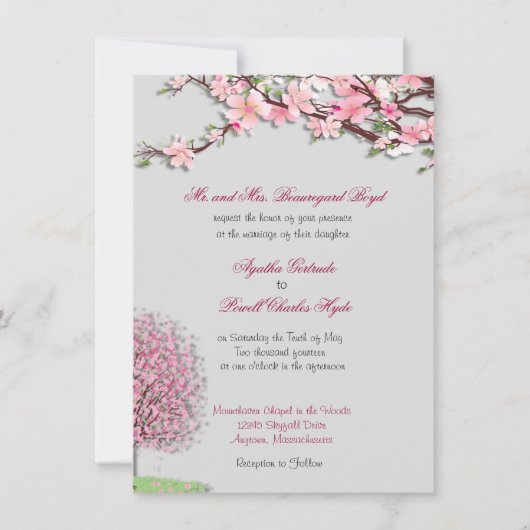 Cherry Blossom Custom Wedding Invitations Kaart (Voorkant)