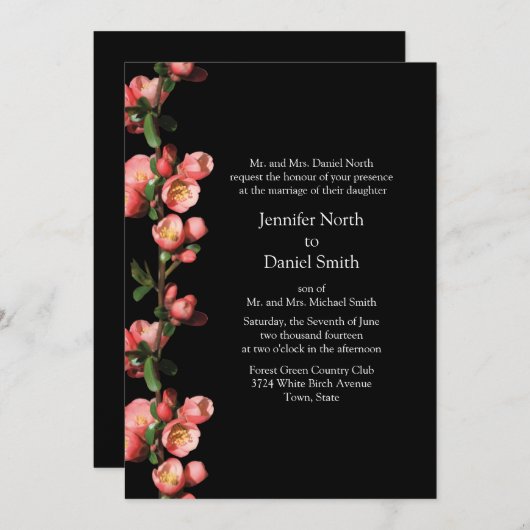 Cherry Blossom Custom Wedding Invitations Kaart (Voorkant / Achterkant)