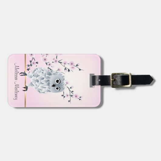 Cherry Blossom Cute Owl Bagagelabel (Voorkant horizontaal)