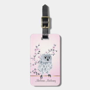 Cherry Blossom Cute Owl Bagagelabel