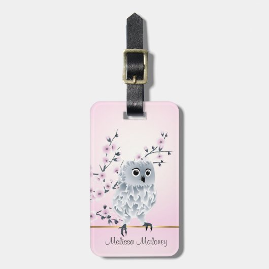 Cherry Blossom Cute Owl Bagagelabel (Voorkant verticaal)