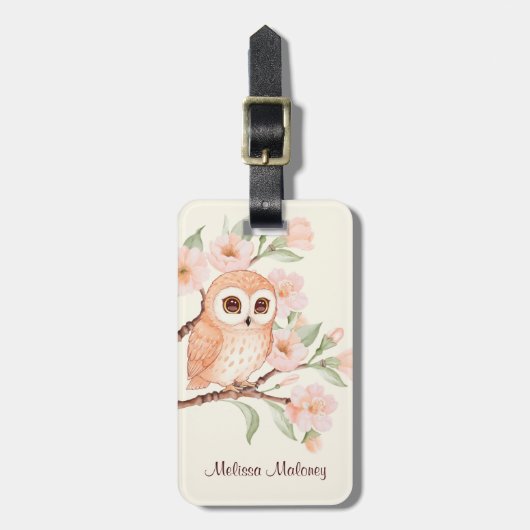 Cherry Blossom Cute Owl Bagagelabel (Voorkant verticaal)