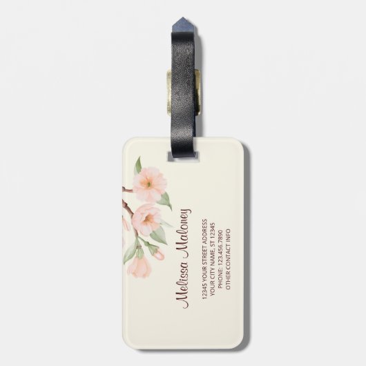 Cherry Blossom Cute Owl Bagagelabel (Achterkant verticaal)