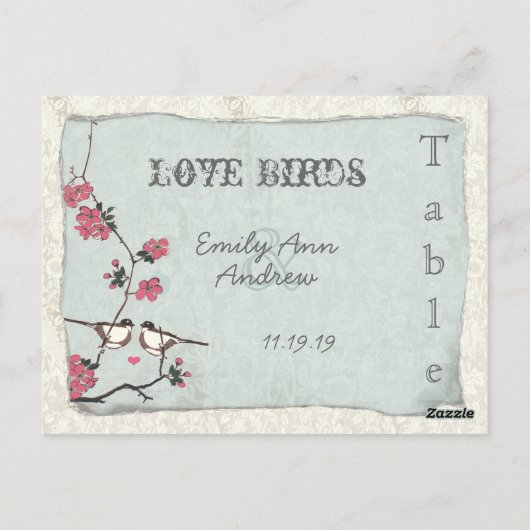  Cherry Blossom Damask Wedding Table Number Briefkaart (Achterkant)