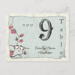 Cherry Blossom Damask Wedding Table Number Briefkaart