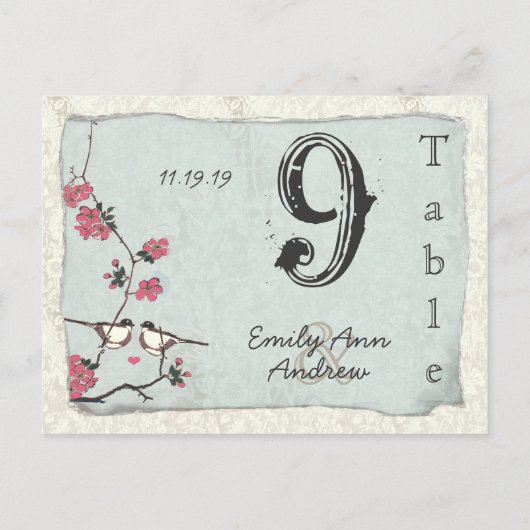  Cherry Blossom Damask Wedding Table Number Briefkaart (Achterkant)