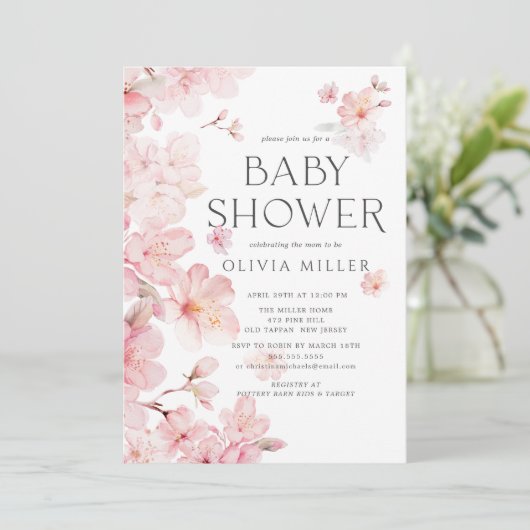 Cherry Blossom Delight Baby Douche Uitnodigingen (Staand voorkant)