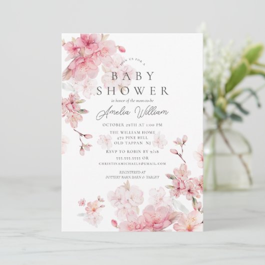 Cherry Blossom Delight Baby shower Invitation Kaart (Staand voorkant)