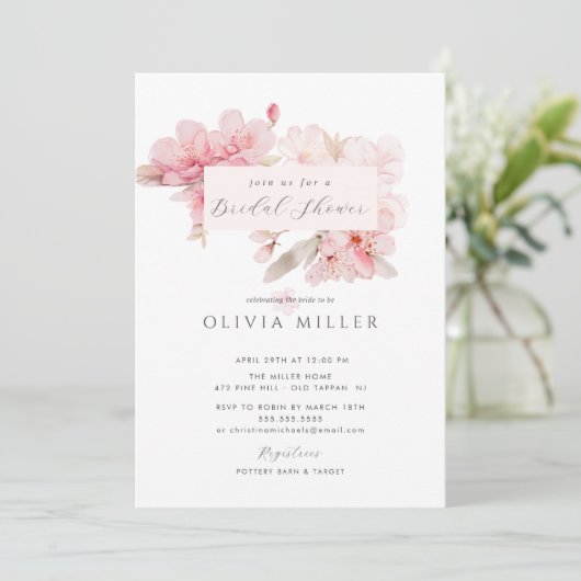Cherry Blossom Delight Bridal Shower Uitnodiging (Staand voorkant)