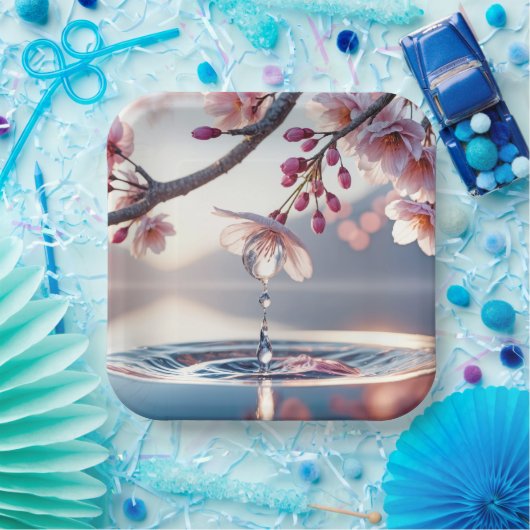 Cherry Blossom Dewdrop Papieren Bordje (Feest)