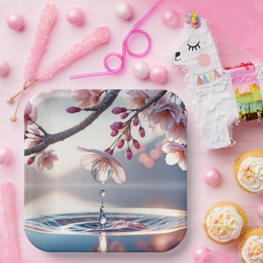 Cherry Blossom Dewdrop Papieren Bordje (Feest)