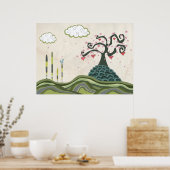 Cherry Blossom Doodle Vector Art Print (Keuken)