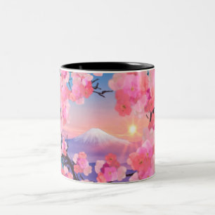 Cherry Blossom door de berg Fuji 2 Tweekleurige Koffiemok