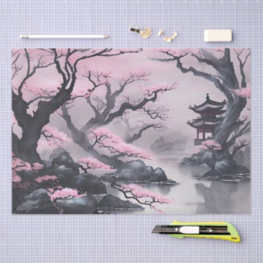 Cherry Blossom door de rivier Tissuepapier (Craft)