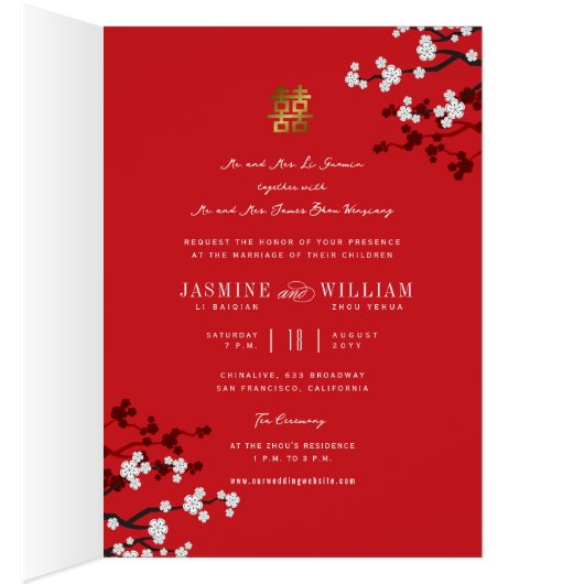 Cherry Blossom Double Happiness Chinese bruiloft (Binnen (Rechts))