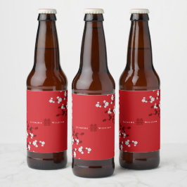 Cherry Blossom Double Happiness Chinese bruiloft Bier Etiket