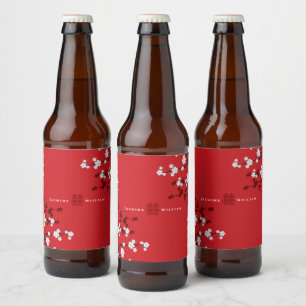Cherry Blossom Double Happiness Chinese bruiloft Bier Etiket