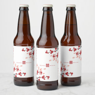 Cherry Blossom Double Happiness Chinese bruiloft Bier Etiket