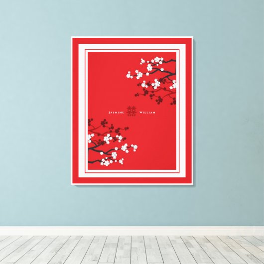 Cherry Blossom Double Happiness Chinese bruiloft Canvas Afdruk (Insitu (Houten vloer))