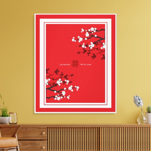 Cherry Blossom Double Happiness Chinese bruiloft Canvas Afdruk (Insitu (Woonkamer))