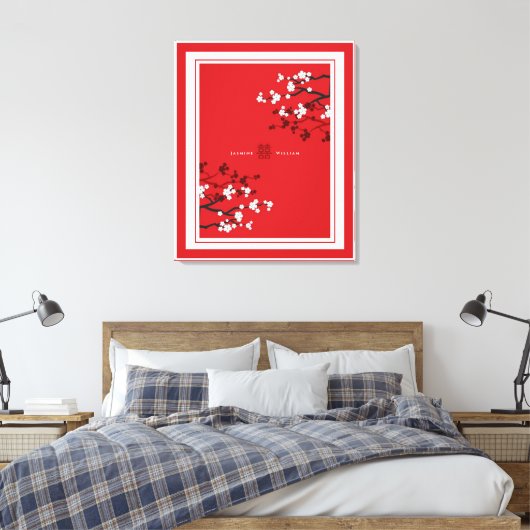 Cherry Blossom Double Happiness Chinese bruiloft Canvas Afdruk (Insitu (Slaapkamer))