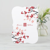 Cherry Blossom Double Happiness Chinese bruiloft Kaart (Staand voorkant)