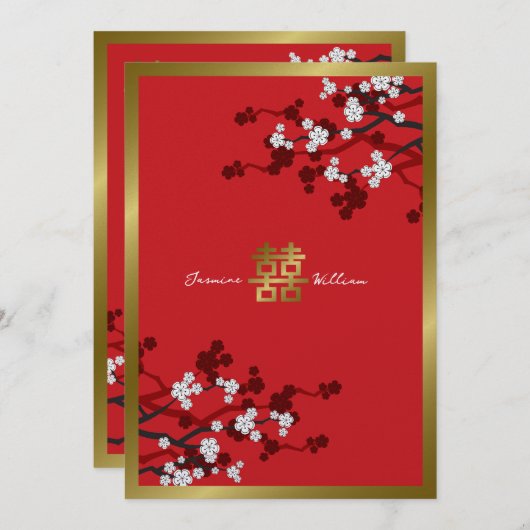 Cherry Blossom Double Happiness Chinese bruiloft Kaart (Voorkant / Achterkant)