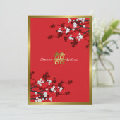 Cherry Blossom Double Happiness Chinese bruiloft Kaart (Staand voorkant)