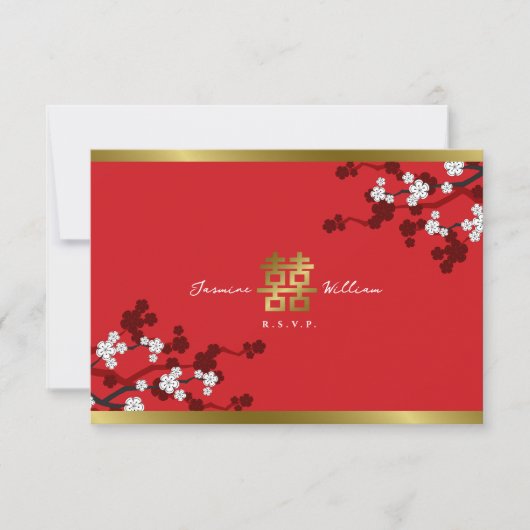 Cherry Blossom Double Happiness Chinese bruiloft Kaart (Voorkant)