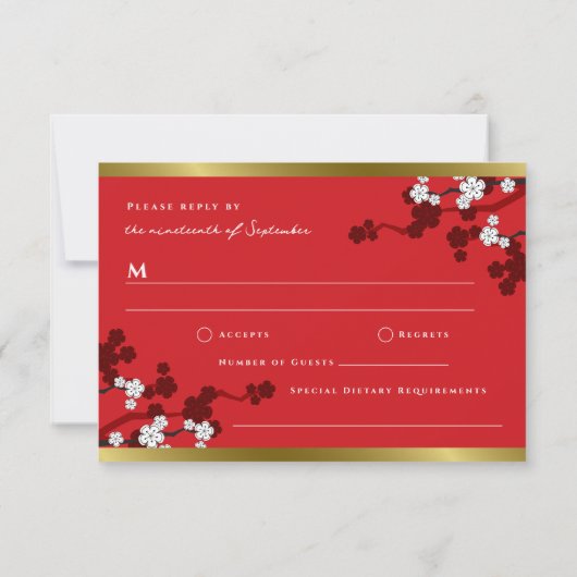 Cherry Blossom Double Happiness Chinese bruiloft Kaart (Achterkant)