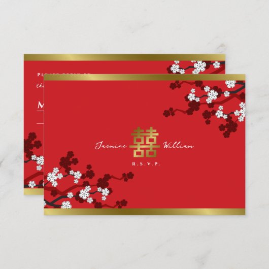 Cherry Blossom Double Happiness Chinese bruiloft Kaart (Voorkant / Achterkant)