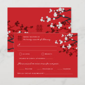 Cherry Blossom Double Happiness Chinese bruiloft RSVP Kaartje (Voorkant / Achterkant)