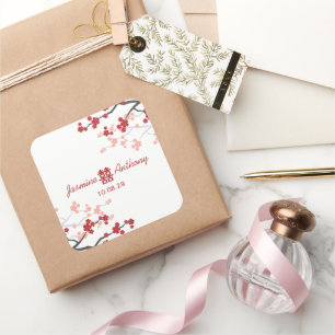 Cherry Blossom Double Happiness Chinese bruiloft Vierkante Sticker