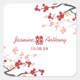 Cherry Blossom Double Happiness Chinese bruiloft Vierkante Sticker