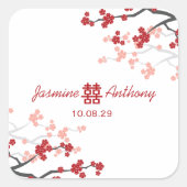 Cherry Blossom Double Happiness Chinese bruiloft Vierkante Sticker (Voorkant)
