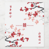 Cherry Blossom Double Happiness Chinese bruiloft Wijn Etiket (Enkel label)