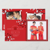 Cherry Blossom & Double Happiness Chinese Wedding Bedankkaart (Voorkant / Achterkant)