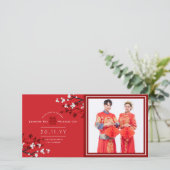 Cherry Blossom & Double Happiness Chinese Wedding Bedankkaart (Staand voorkant)