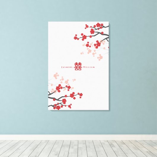 Cherry Blossom & Double Happiness Chinese Wedding Canvas Afdruk (Insitu (Houten vloer))