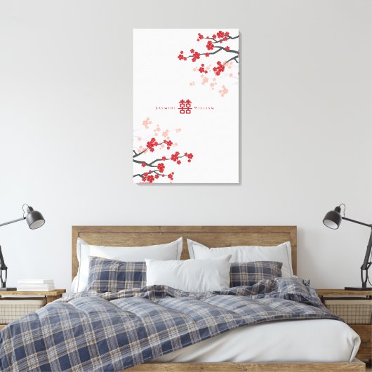 Cherry Blossom & Double Happiness Chinese Wedding Canvas Afdruk (Insitu (Slaapkamer))