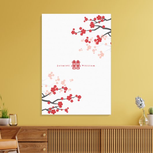 Cherry Blossom & Double Happiness Chinese Wedding Canvas Afdruk (Insitu (Woonkamer))