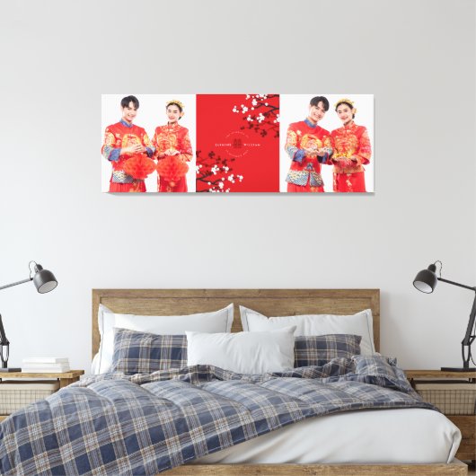 Cherry Blossom & Double Happiness Chinese Wedding Canvas Afdruk (Insitu (Slaapkamer))