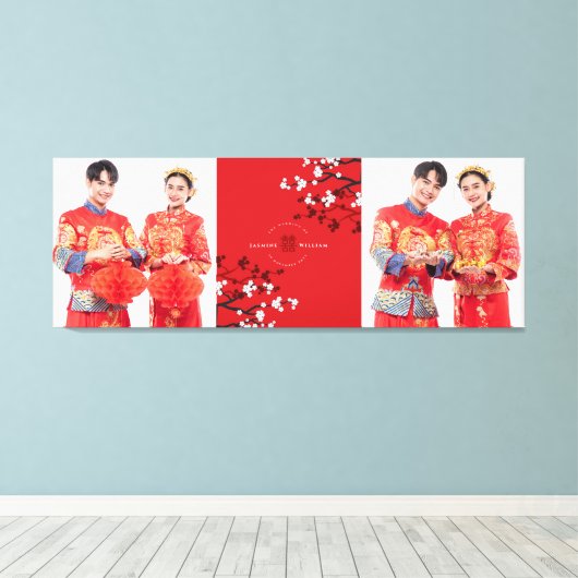 Cherry Blossom & Double Happiness Chinese Wedding Canvas Afdruk (Insitu (Houten vloer))
