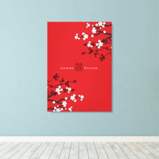 Cherry Blossom & Double Happiness Chinese Wedding Canvas Afdruk (Insitu (Houten vloer))