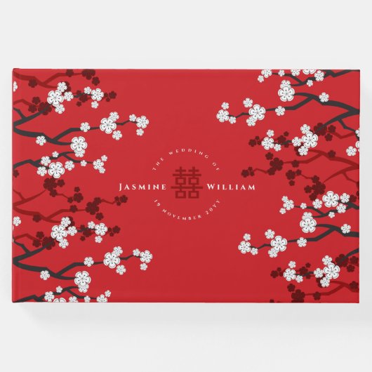Cherry Blossom & Double Happiness Chinese Wedding Gastenboek (Voorkant)