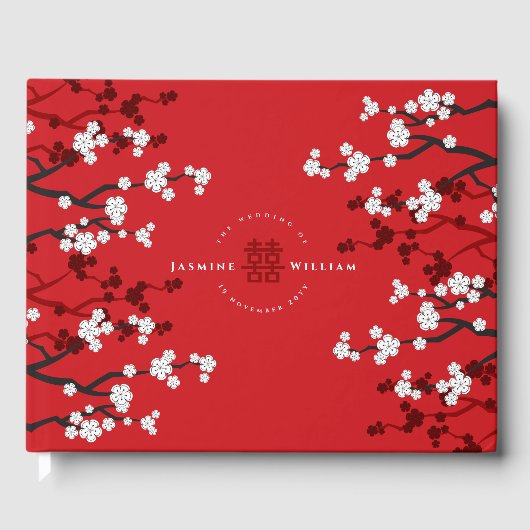 Cherry Blossom & Double Happiness Chinese Wedding Gastenboek (Voorkant)