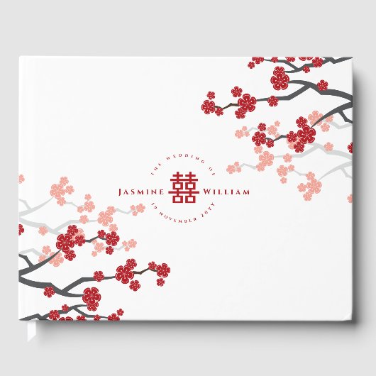 Cherry Blossom & Double Happiness Chinese Wedding Gastenboek (Voorkant)