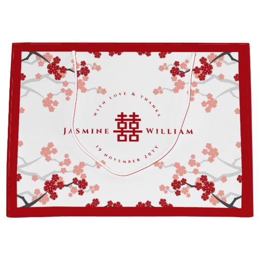Cherry Blossom & Double Happiness Chinese Wedding Groot Cadeauzakje (Voorkant)